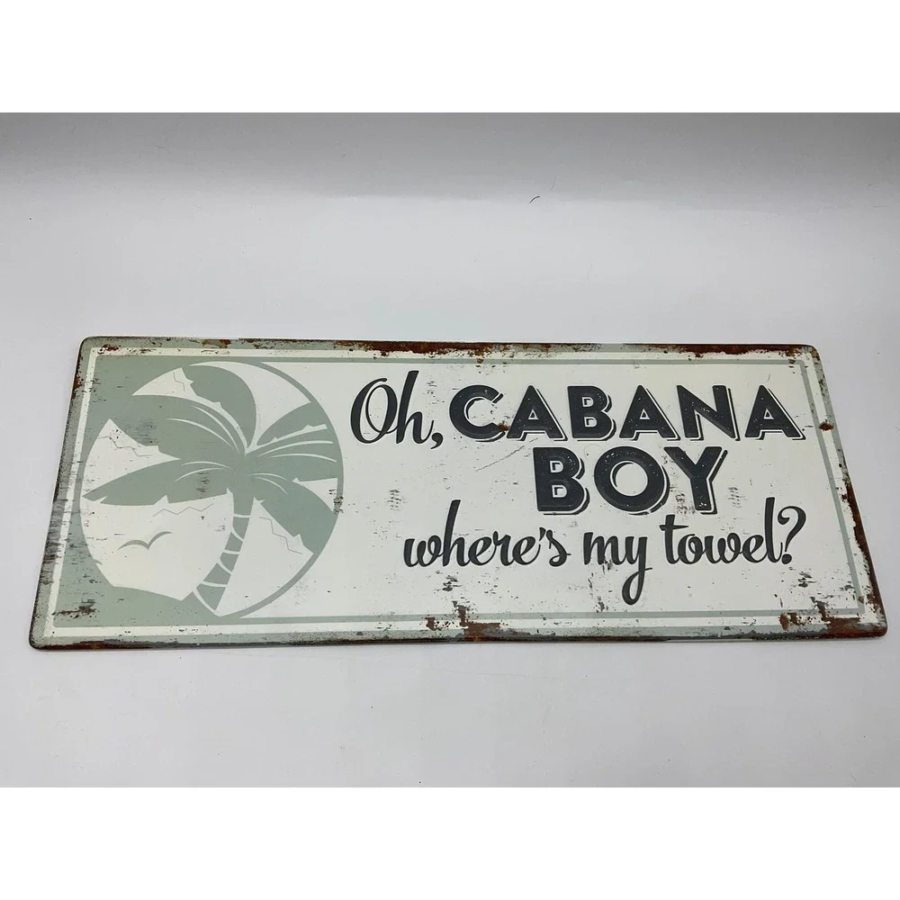 Hobby Lobby Metal Wall Decor Unisex 20x8 White Cabana Boy Tropical Beach Sign